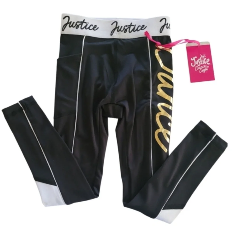 Justice Dance Gold, Black and White Pocketed Puff Paint Leggings Size XS Girls
